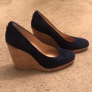 Navy almond toe wedges